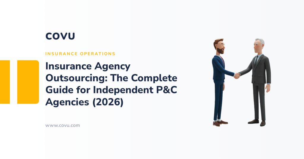 Insurance agency outsourcing guide banner for independent P&C agencies from COVU